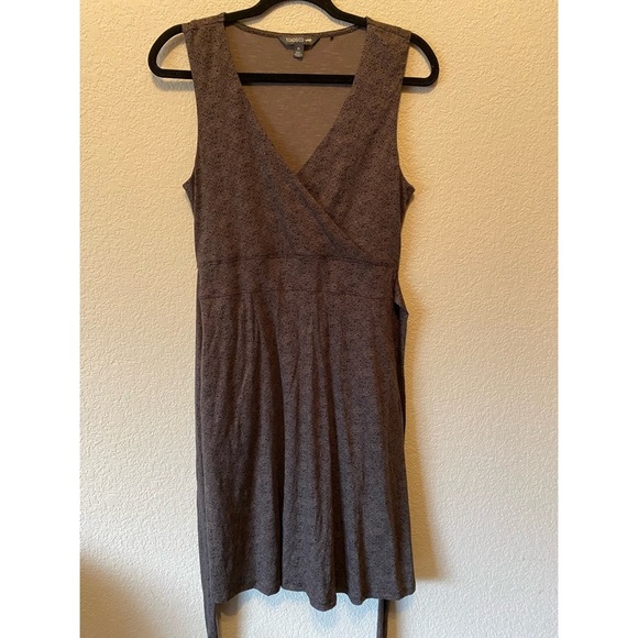 Toad&Co Cue Sleeveless Faux Wrap Dress Brown Herringbone V-Neck Women's - Picture 3 of 5